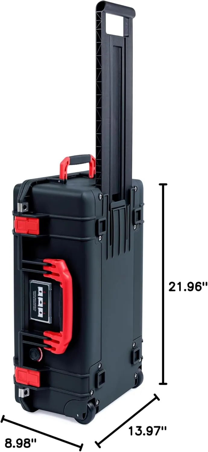 Pelican Air 1535 Carry-on Case by ColorCase - Black - Medium Size Waterproof Case (Case Only) - Red Handles & Latches, 015350-0000-110-321