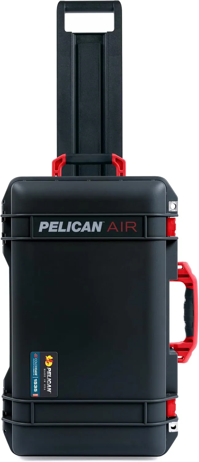 Pelican Air 1535 Carry-on Case by ColorCase - Black - Medium Size Waterproof Case (Case Only) - Red Handles & Latches, 015350-0000-110-321
