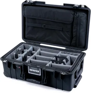 Pelican Air 1535 Carry-on Case by ColorCase - Black - Medium Size Waterproof Case with Gray Padded Microfiber Dividers & Laptop Computer Lid Pouch - Black Handles & TSA Locking Latches