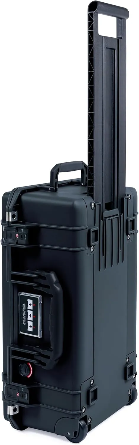 Pelican Air 1535 Carry-on Case by ColorCase - Black - Medium Size Waterproof Case with Gray Padded Microfiber Dividers & Laptop Computer Lid Pouch - Black Handles & TSA Locking Latches