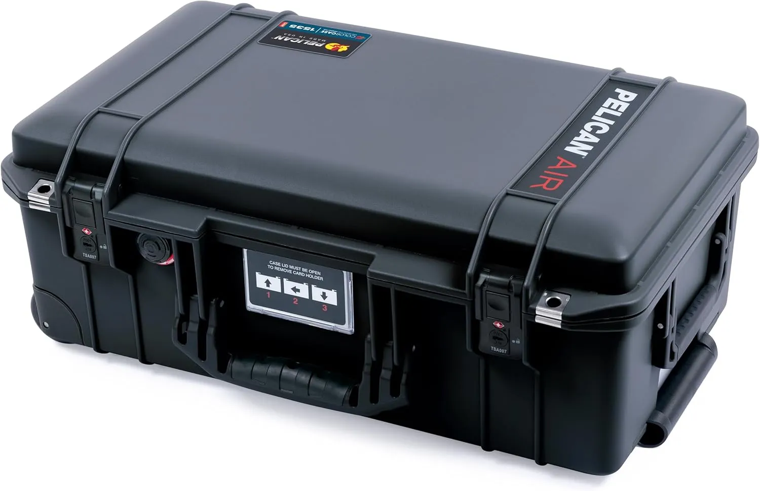 Pelican Air 1535 Carry-on Case by ColorCase - Black - Medium Size Waterproof Case with Gray Padded Microfiber Dividers & Laptop Computer Lid Pouch - Black Handles & TSA Locking Latches