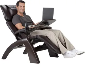 Perfect Chair Human Touch PC-610 Omni-Motion Power Dark Walnut Zero-Gravity Recliner   Laptop Personal Computer Desk Table - Black SoftHyde Vinyl