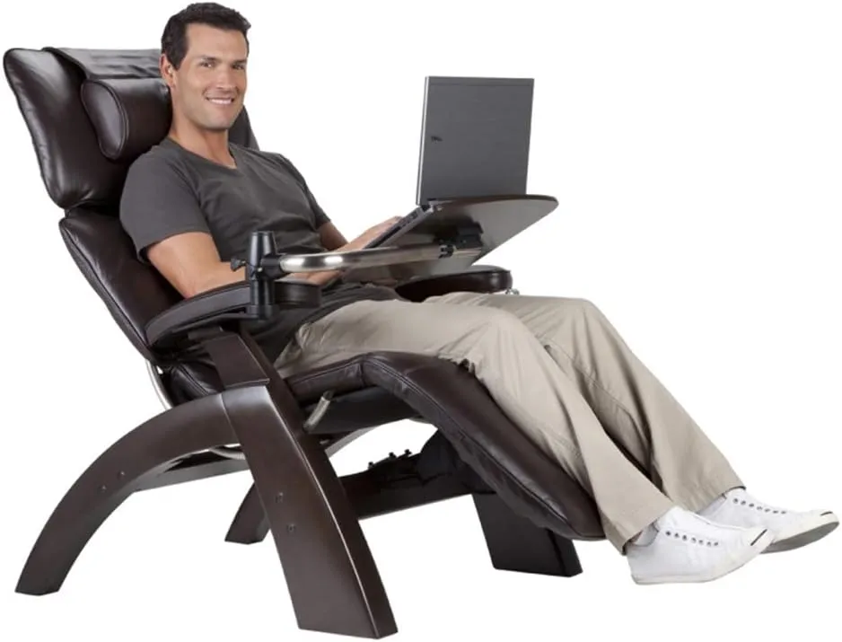 Perfect Chair Human Touch PC-610 Omni-Motion Power Dark Walnut Zero-Gravity Recliner   Laptop Personal Computer Desk Table - Black SoftHyde Vinyl