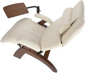 Perfect Chair Human Touch PC-610 Omni-Motion Power Walnut Zero-Gravity Recliner   Laptop Personal Computer Desk Table - Ivory Premium Leather