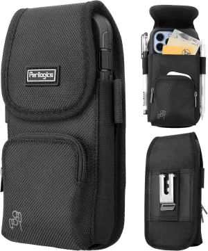 Perilogics Phone Holster with Magnetic Cover. Belt Clip Pouch for iPhone 16 Plus, 16 Pro Max and All Plus and Pro Max Models with Case Installed. Zipper Storage and Credit Card Pocket.