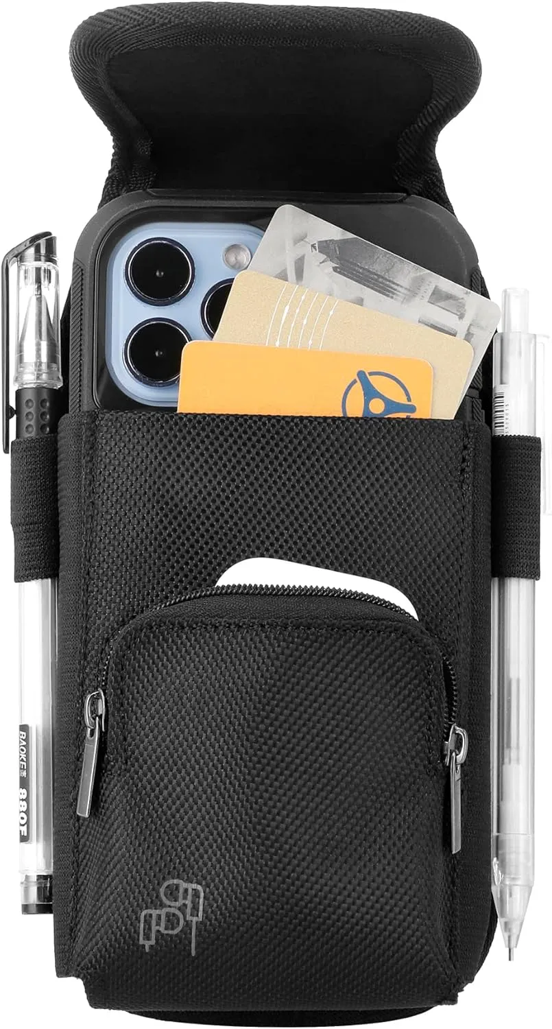 Perilogics Phone Holster with Magnetic Cover. Belt Clip Pouch for iPhone 16 Plus, 16 Pro Max and All Plus and Pro Max Models with Case Installed. Zipper Storage and Credit Card Pocket.