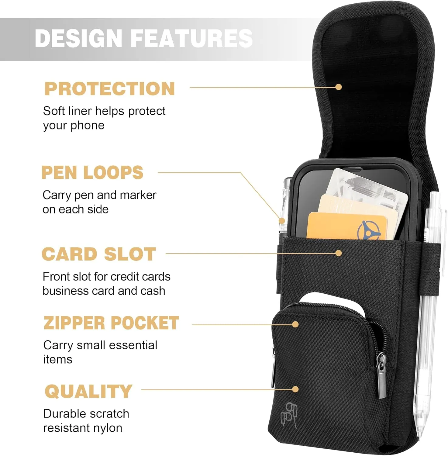 Perilogics Phone Holster with Magnetic Cover. Belt Clip Pouch for iPhone 16 Plus, 16 Pro Max and All Plus and Pro Max Models with Case Installed. Zipper Storage and Credit Card Pocket.