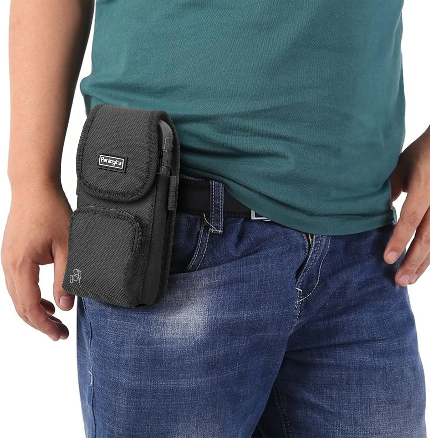 Perilogics Phone Holster with Magnetic Cover. Belt Clip Pouch for iPhone 16 Plus, 16 Pro Max and All Plus and Pro Max Models with Case Installed. Zipper Storage and Credit Card Pocket.