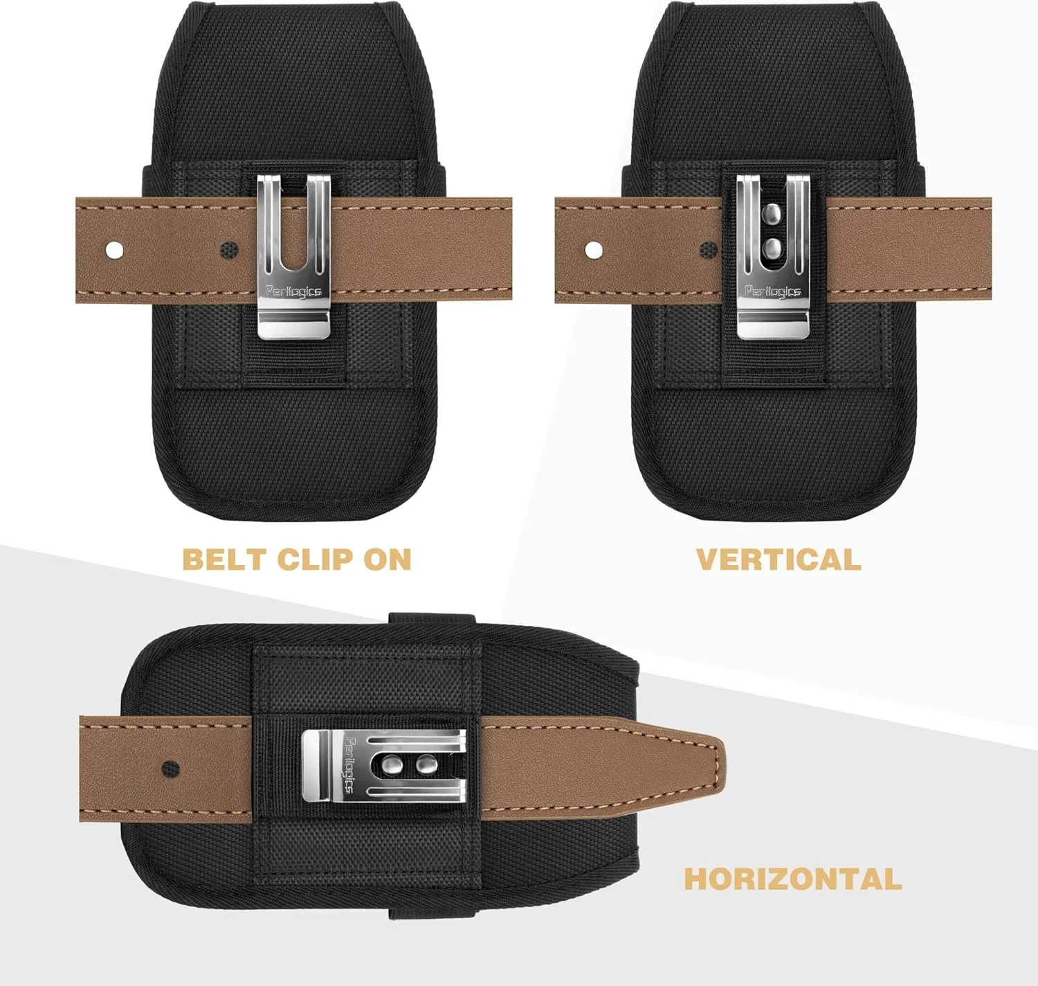 Perilogics Phone Holster with Magnetic Cover. Belt Clip Pouch for iPhone 16 Plus, 16 Pro Max and All Plus and Pro Max Models with Case Installed. Zipper Storage and Credit Card Pocket.