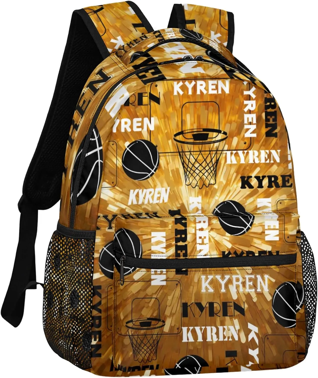 Personalized Basketball Backpack for Men Women, Custom Name Laptop Backpack, Sports Bag Lightweight Daypack for Travel Camping, Glitter Dark Yellow