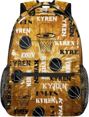 Personalized Basketball Backpack for Men Women, Custom Name Laptop Backpack, Sports Bag Lightweight Daypack for Travel Camping, Glitter Dark Yellow