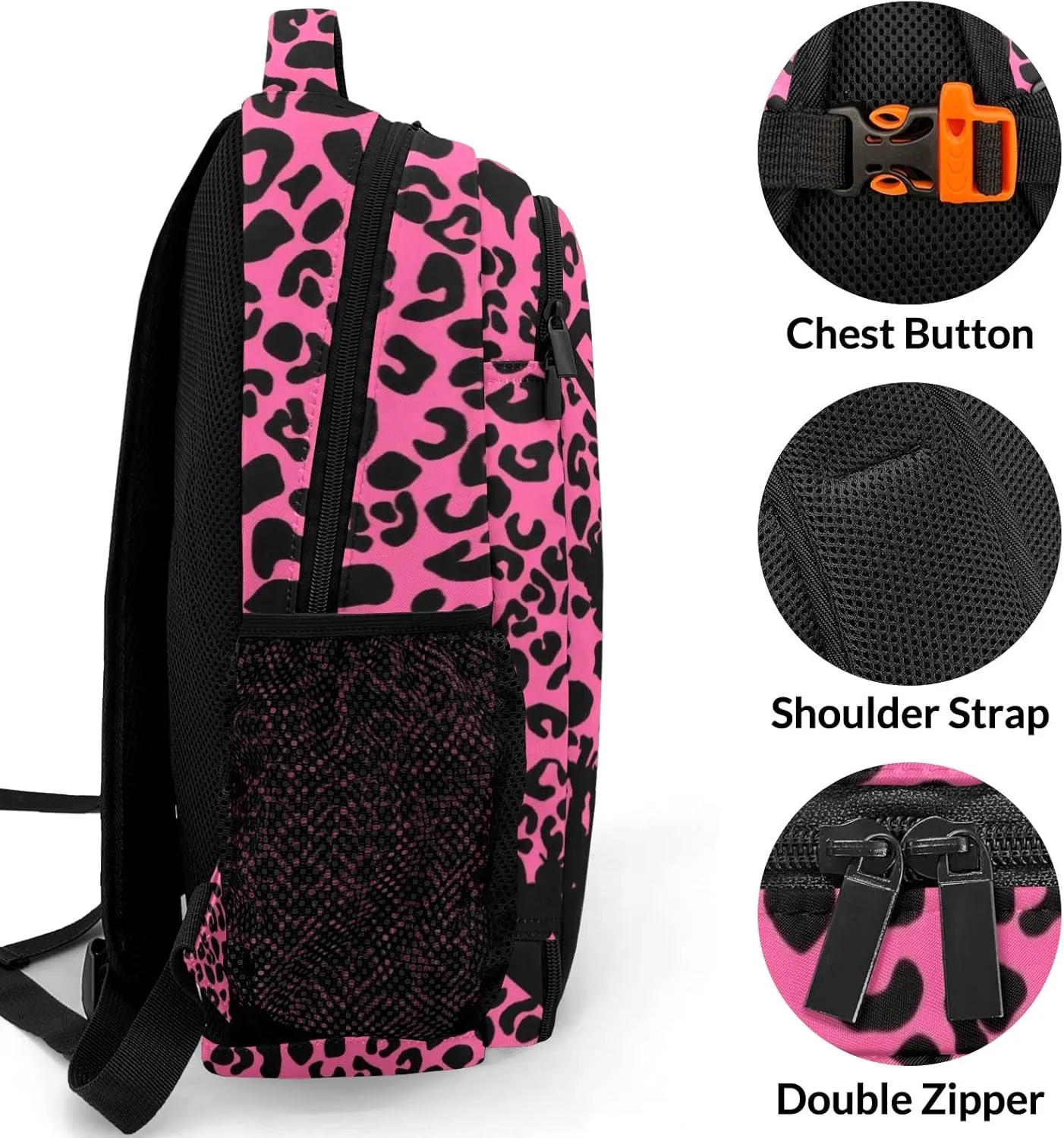 Personalized Cheerleader Backpack Multifunctional Waterproof Laptop Bag for Travel Gift Leopard-Print Pink Red Cheer