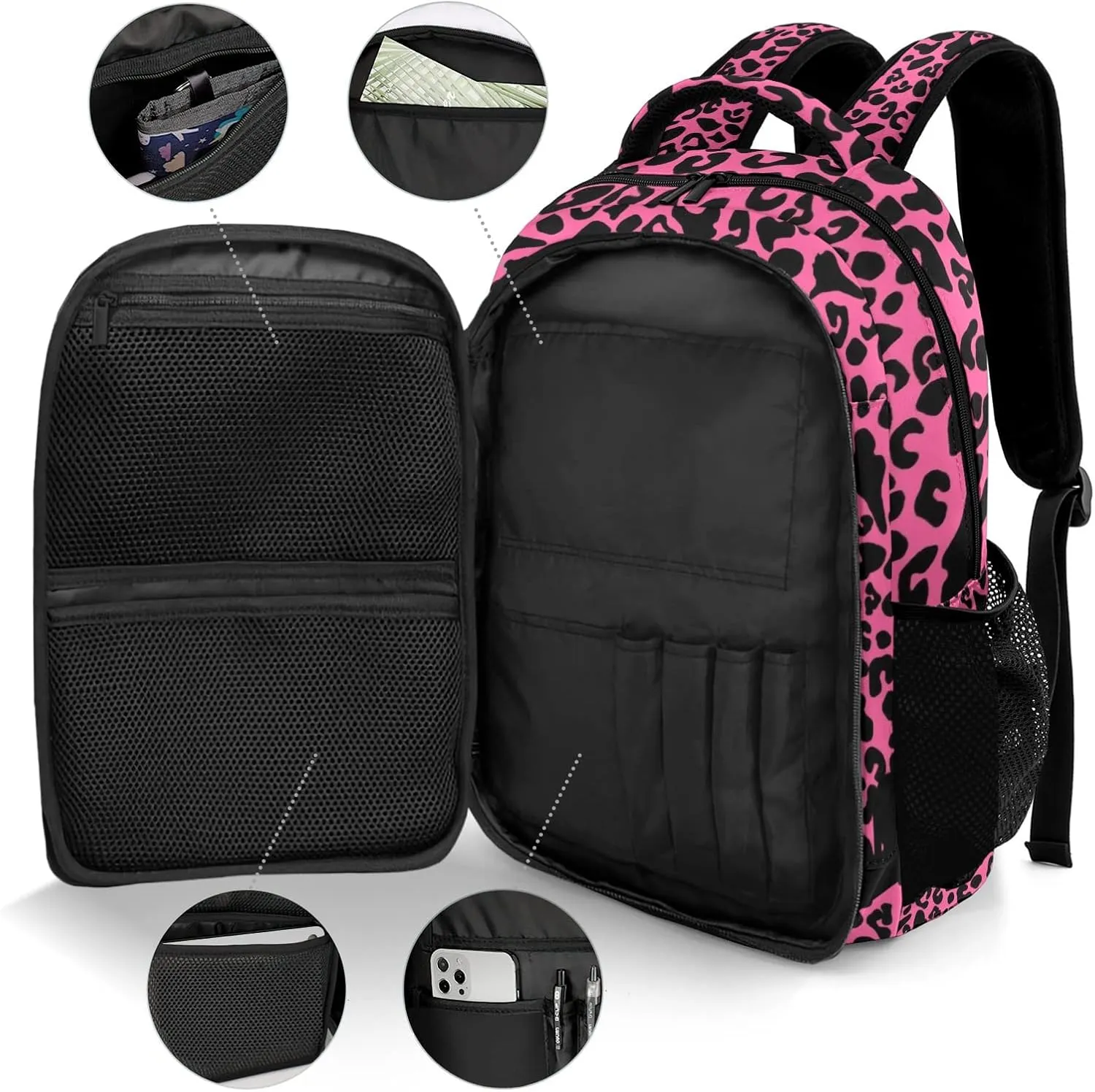 Personalized Cheerleader Backpack Multifunctional Waterproof Laptop Bag for Travel Gift Leopard-Print Pink Red Cheer