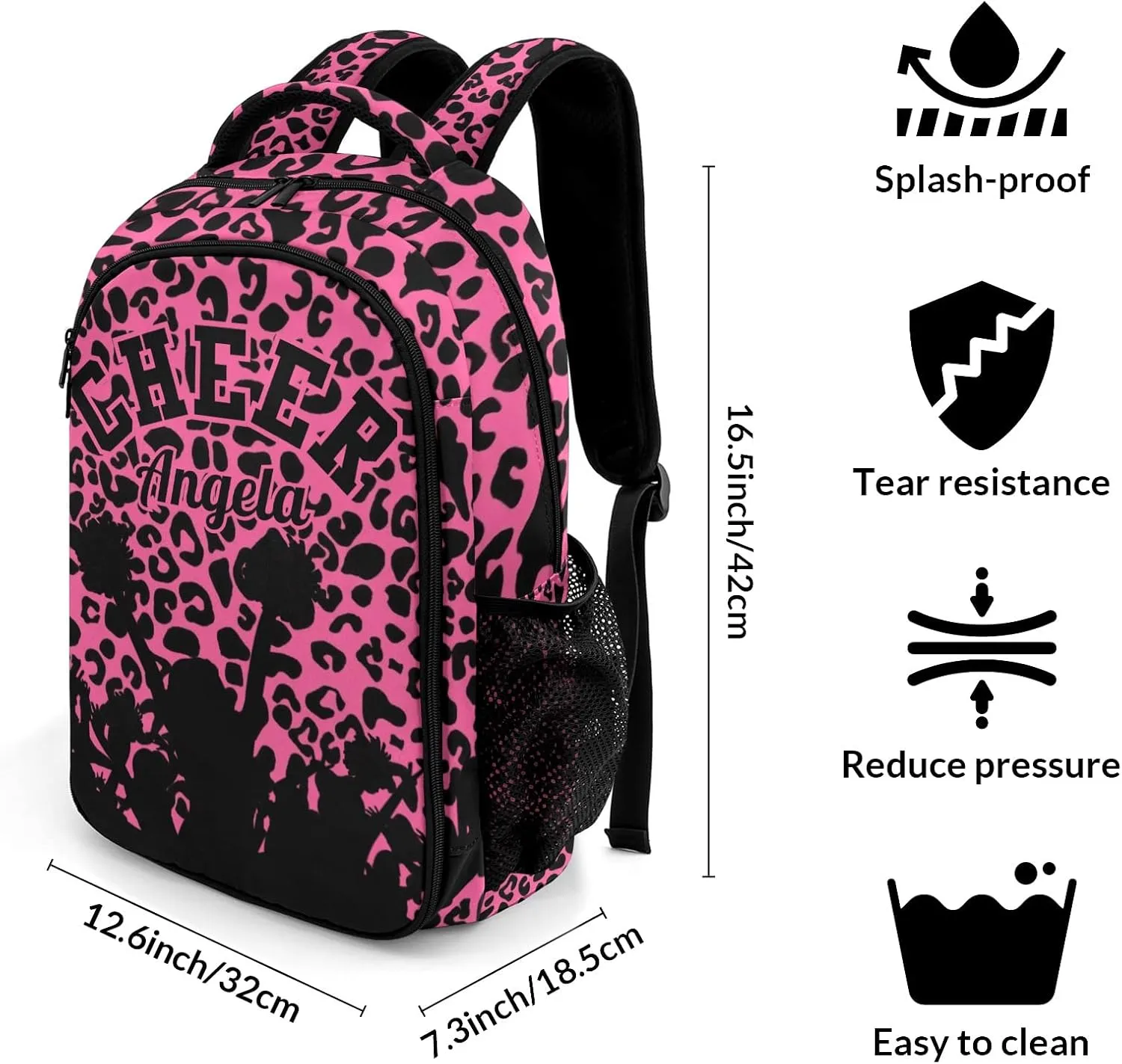 Personalized Cheerleader Backpack Multifunctional Waterproof Laptop Bag for Travel Gift Leopard-Print Pink Red Cheer