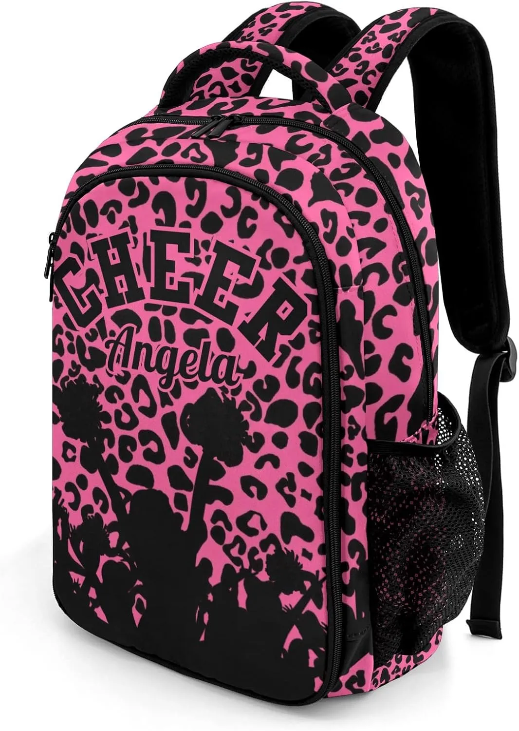 Personalized Cheerleader Backpack Multifunctional Waterproof Laptop Bag for Travel Gift Leopard-Print Pink Red Cheer