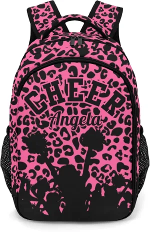 Personalized Cheerleader Backpack Multifunctional Waterproof Laptop Bag for Travel Gift Leopard-Print Pink Red Cheer