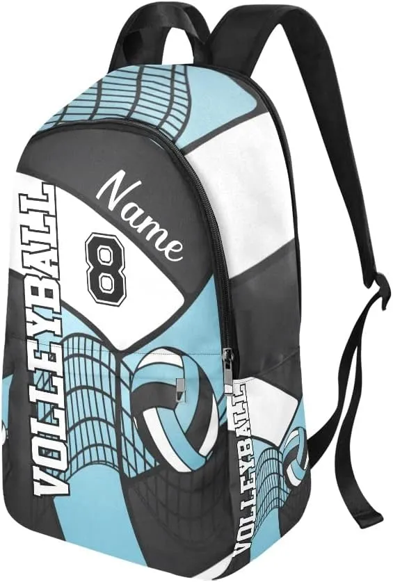 Personalized Volleyball Blue and White Black Backpack with Name Custom Travel Daypack Bag for Man Woman Gifts