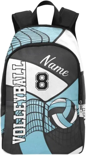 Personalized Volleyball Blue and White Black Backpack with Name Custom Travel Daypack Bag for Man Woman Gifts
