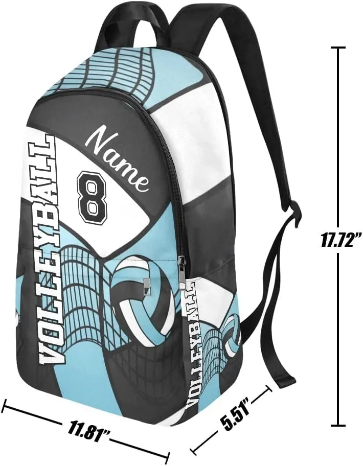 Personalized Volleyball Blue and White Black Backpack with Name Custom Travel Daypack Bag for Man Woman Gifts