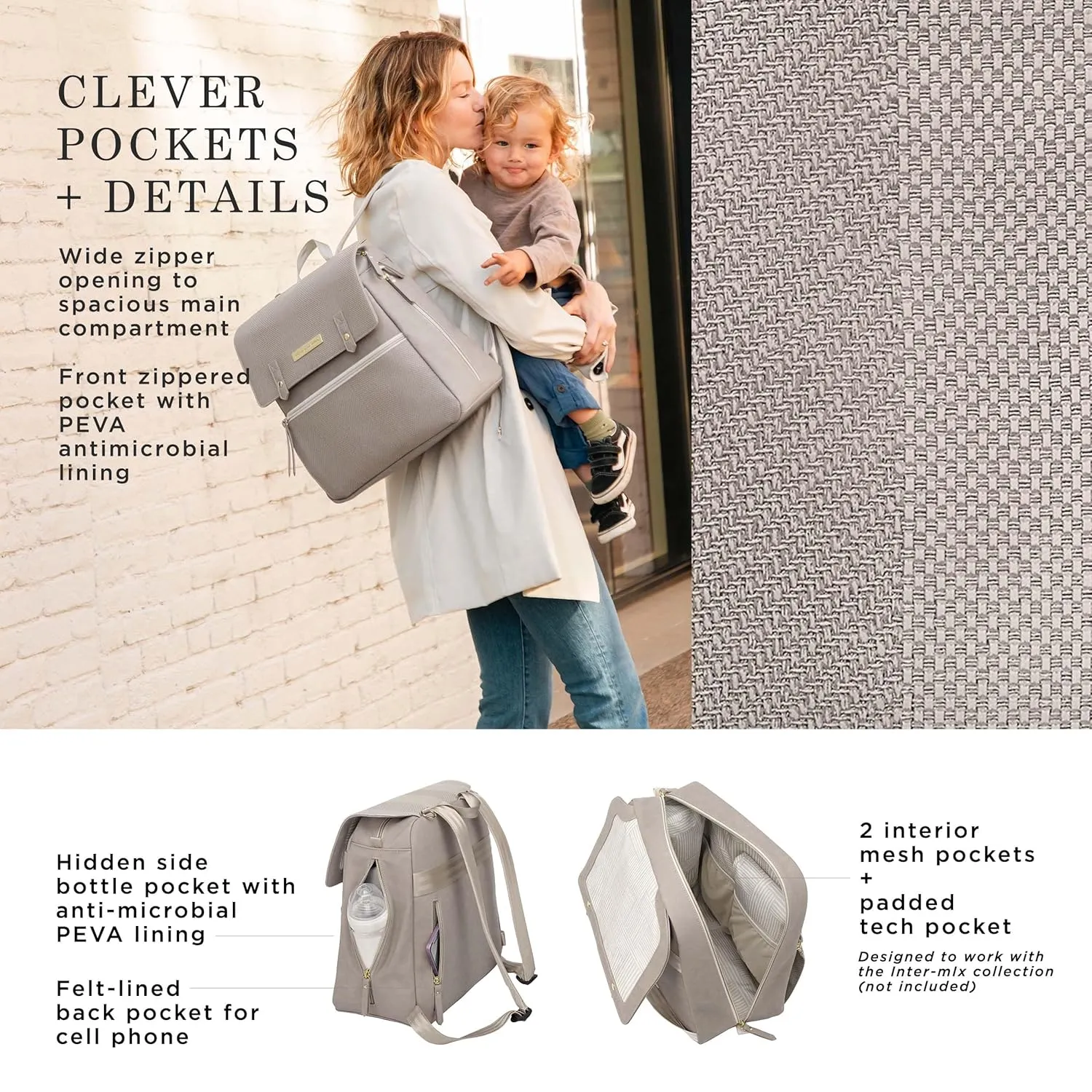 Petunia Pickle Bottom Meta Backpack, Sand Cable Stitch, Unisex, Laptop Backpack, Stylish, Spacious, and Comfortable for On the Go Moms and Dads