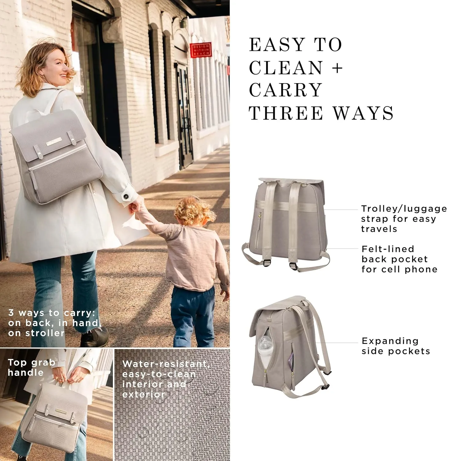Petunia Pickle Bottom Meta Backpack, Sand Cable Stitch, Unisex, Laptop Backpack, Stylish, Spacious, and Comfortable for On the Go Moms and Dads