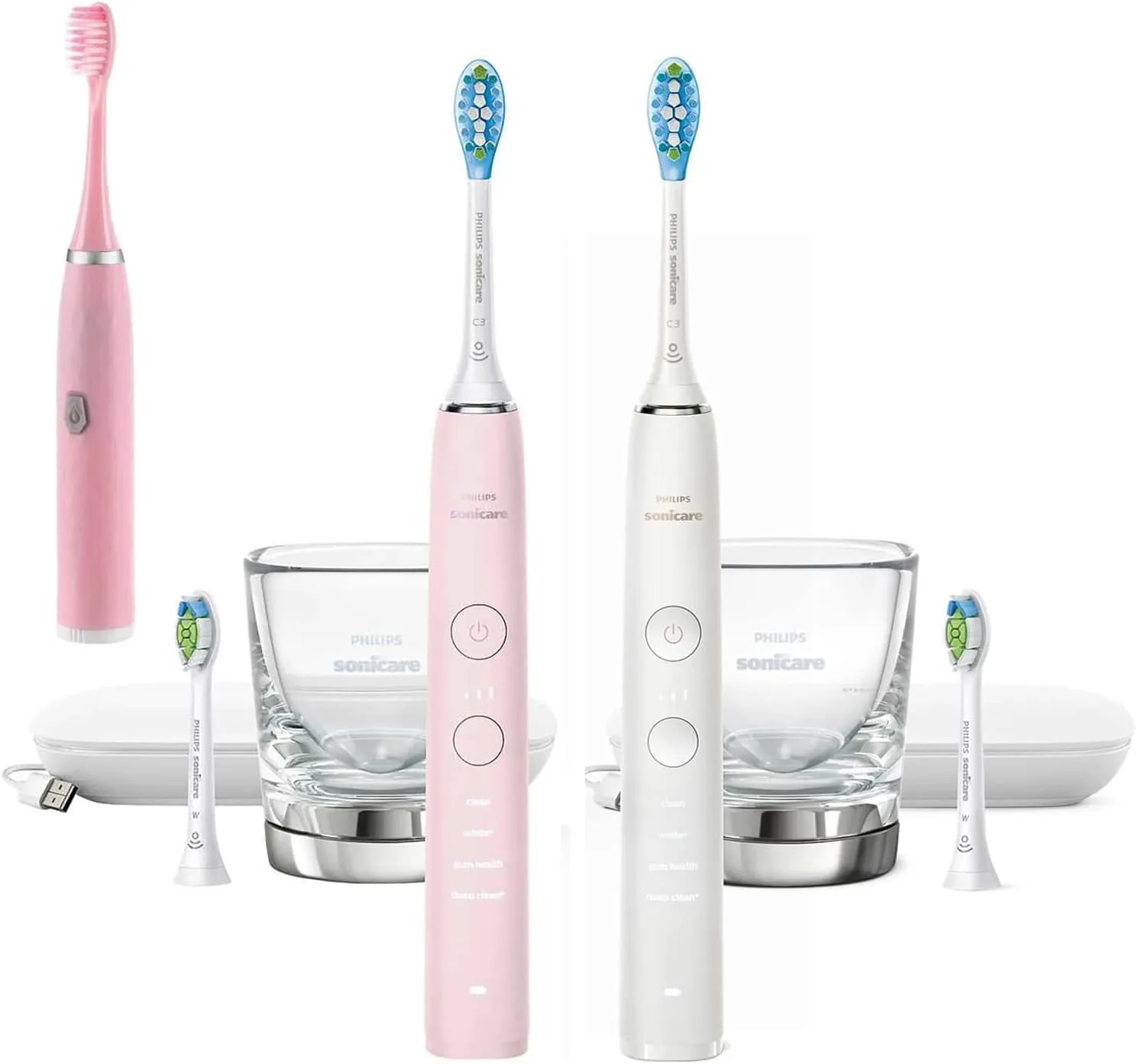 Philips Sonicare DiamondClean 9000 Connected Rechargeable Electric Power Toothbrush, 2-Pack, Pink   White - Bluetooth, 3 Intensities, 2 Weeks Operating time, Charging Travel Case