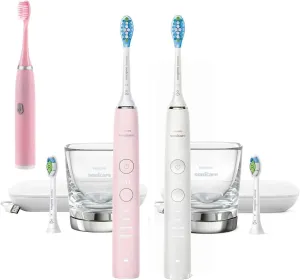 Philips Sonicare DiamondClean 9000 Connected Rechargeable Electric Power Toothbrush, 2-Pack, Pink   White - Bluetooth, 3 Intensities, 2 Weeks Operating time, Charging Travel Case