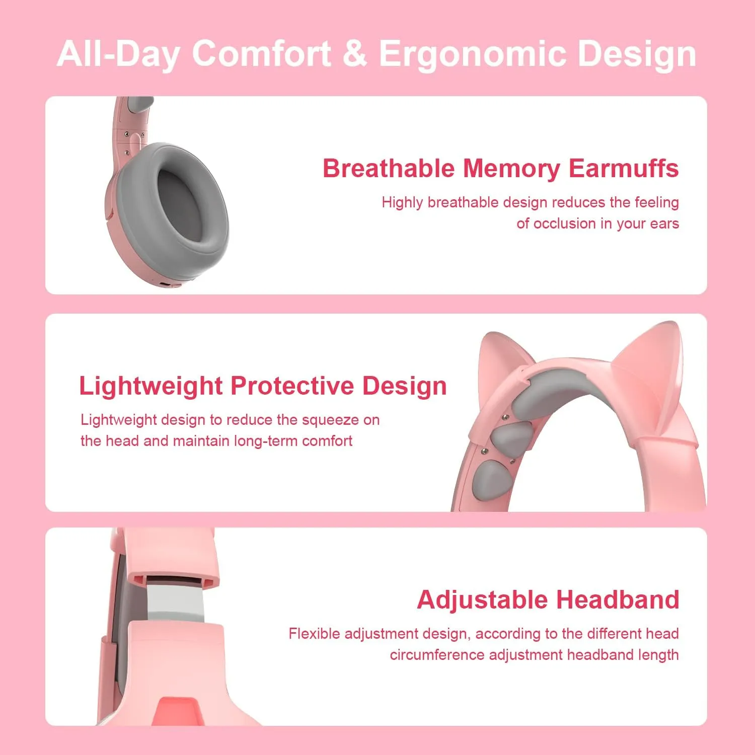 PHOINIKAS PS4 Gaming Headset for PS5, PC, Switch, Q9 Over Ear Gaming Headphones with Detachable Mic, Wireless Bluetooth 5.3 Music Headphones only for Phone/Laptop/Table (Pink)