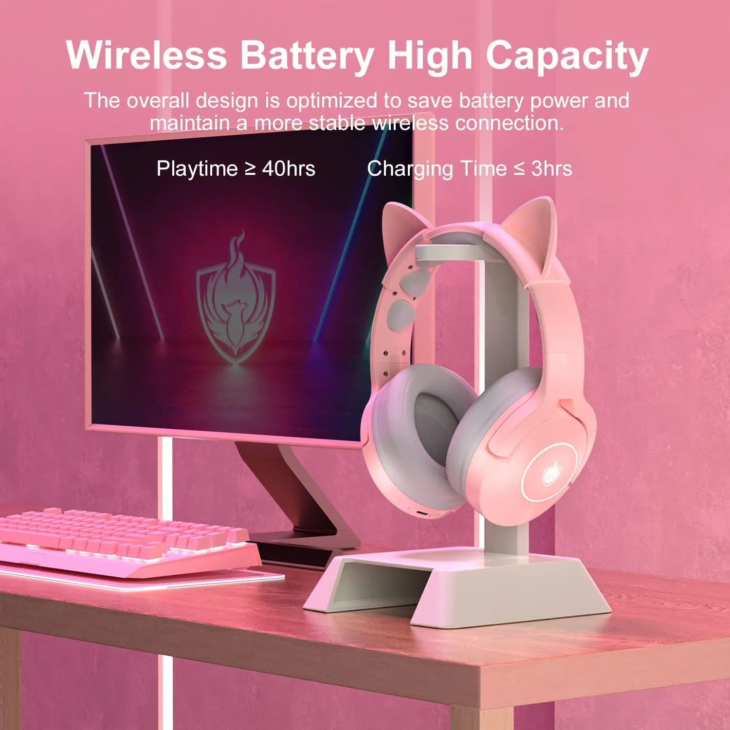 PHOINIKAS PS4 Gaming Headset for PS5, PC, Switch, Q9 Over Ear Gaming Headphones with Detachable Mic, Wireless Bluetooth 5.3 Music Headphones only for Phone/Laptop/Table (Pink)