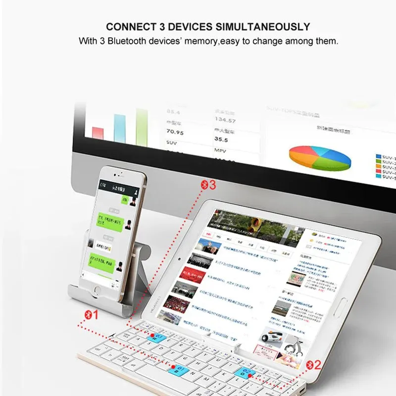 Phone Tablet Wireless Rechargeable Foldable Keyboard