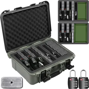 Pistol Gun Case for Multiple Handguns – TSA Approved Travel Pistol Case with 2 TSA Locks, Pre-cut Heavy Duty Waterproof & Dustproof Hard Shell Gun Case with Silica Gel Canister – Black&Green