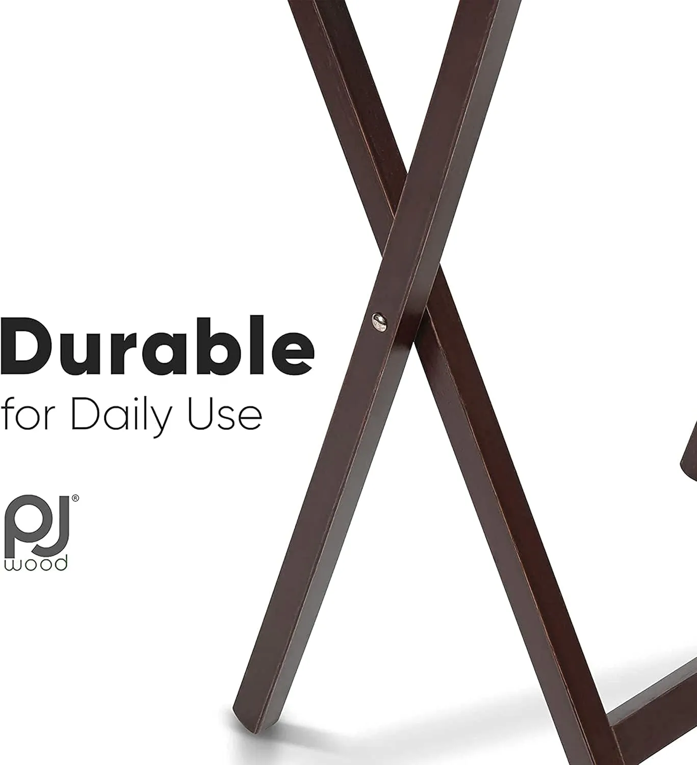 PJ Wood 2-Pack TV Tray Folding Wooden Dinner Table Set with Compact Storage Rack, Espresso - Portable and Adjustable Home Furniture for Living Room, Bedroom, and Kitchen