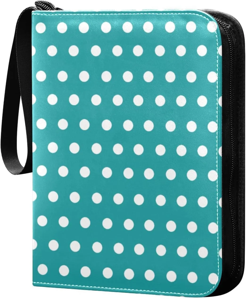 Polka Dots Aqua White Card Binder 4 Pocket Trading Card Album Fits 400 Sports/Game Cards, PU Cover 3 Ring Card Collection with 50 Removable Sleeves