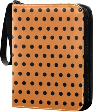 Polka Dots Orange Black Card Binder 4 Pocket Trading Card Album Fits 400 Sports/Game Cards, PU Cover 3 Ring Card Collection with 50 Removable Sleeves
