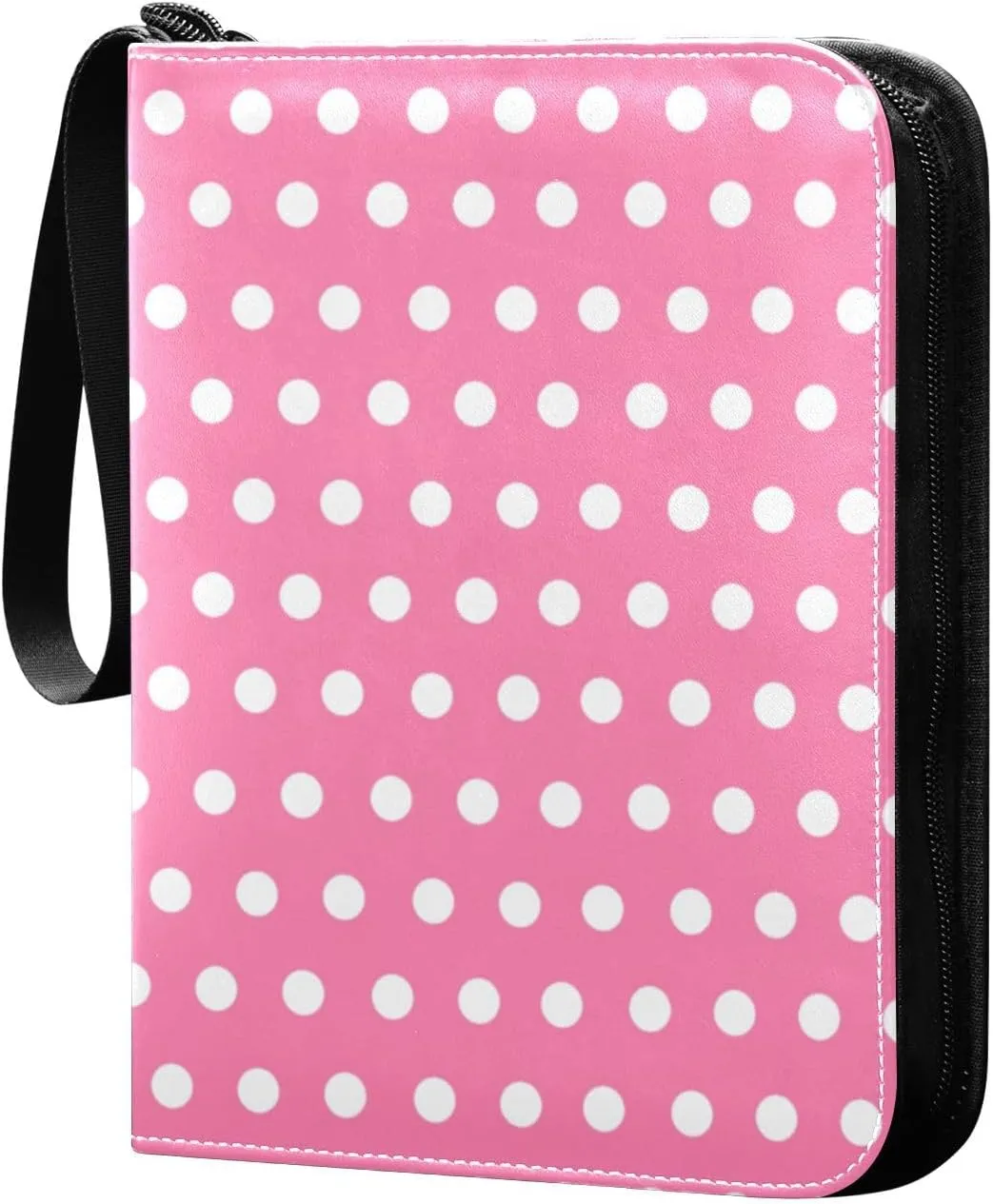 Polka Dots Pink White Card Binder 4 Pocket Trading Card Album Fits 400 Sports/Game Cards, PU Cover 3 Ring Card Collection with 50 Removable Sleeves