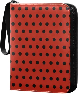 Polka Dots Red Black Card Binder 4 Pocket Trading Card Album Fits 400 Sports/Game Cards, PU Cover 3 Ring Card Collection with 50 Removable Sleeves