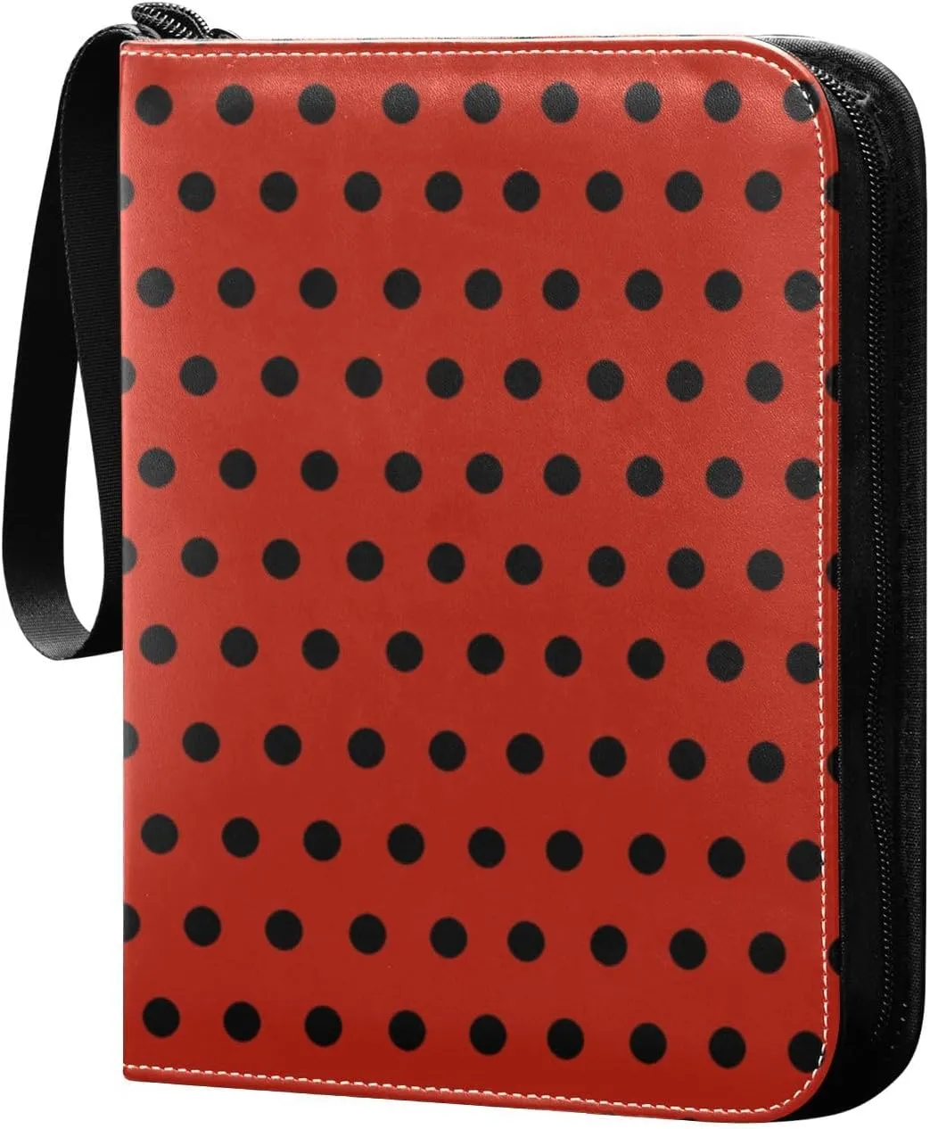 Polka Dots Red Black Card Binder 4 Pocket Trading Card Album Fits 400 Sports/Game Cards, PU Cover 3 Ring Card Collection with 50 Removable Sleeves