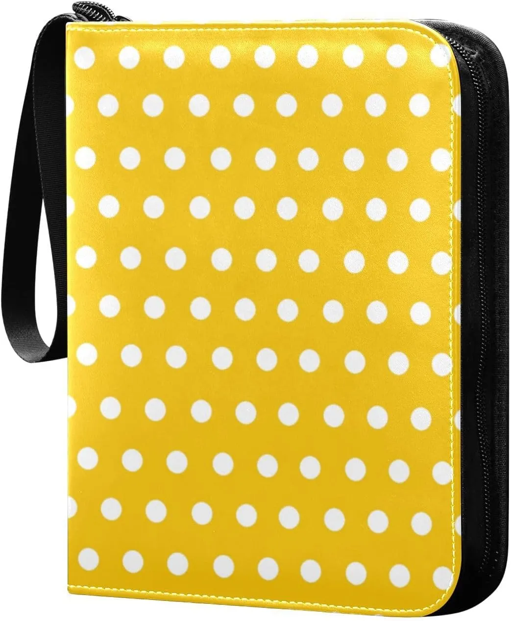 Polka Dots White Yellow Card Binder 4 Pocket Trading Card Album Fits 400 Sports/Game Cards, PU Cover 3 Ring Card Collection with 50 Removable Sleeves