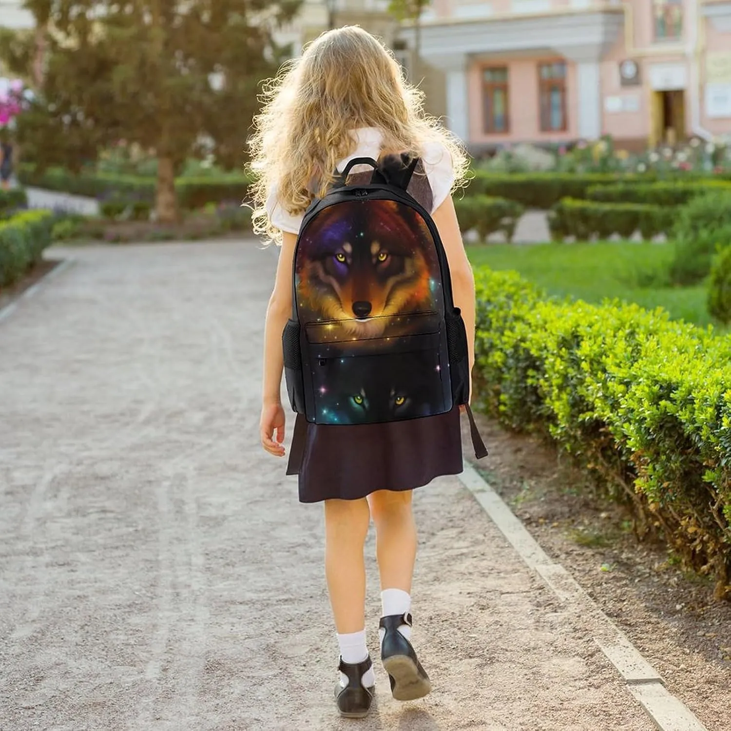 Polyester Daypack Backpack for Climbing Outdoors Running - Big Capacity Multipurpose Anti-Theft Bookbag, Galaxy Psychedelic Wolf Night Sky Space Art Travel Hiking & Camping Rucksack