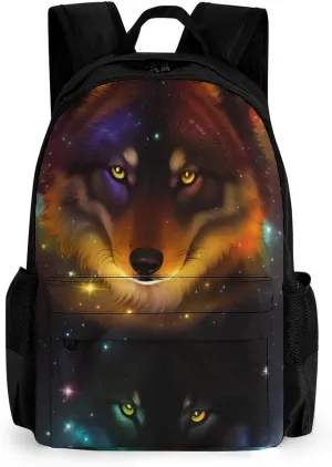 Polyester Daypack Backpack for Climbing Outdoors Running - Big Capacity Multipurpose Anti-Theft Bookbag, Galaxy Psychedelic Wolf Night Sky Space Art Travel Hiking & Camping Rucksack