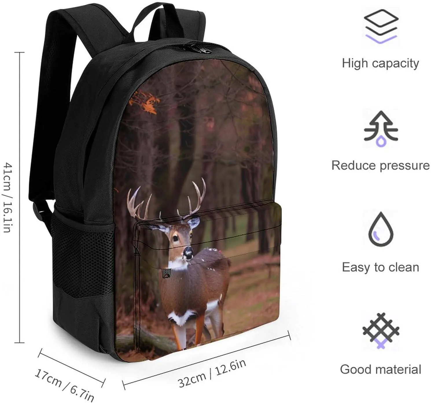 Polyester Daypack Backpack for Sports Travel Running - Big Capacity Anti-Theft Multipurpose Carry On Bag, Deer Art Laptop Book Bag Rucksack