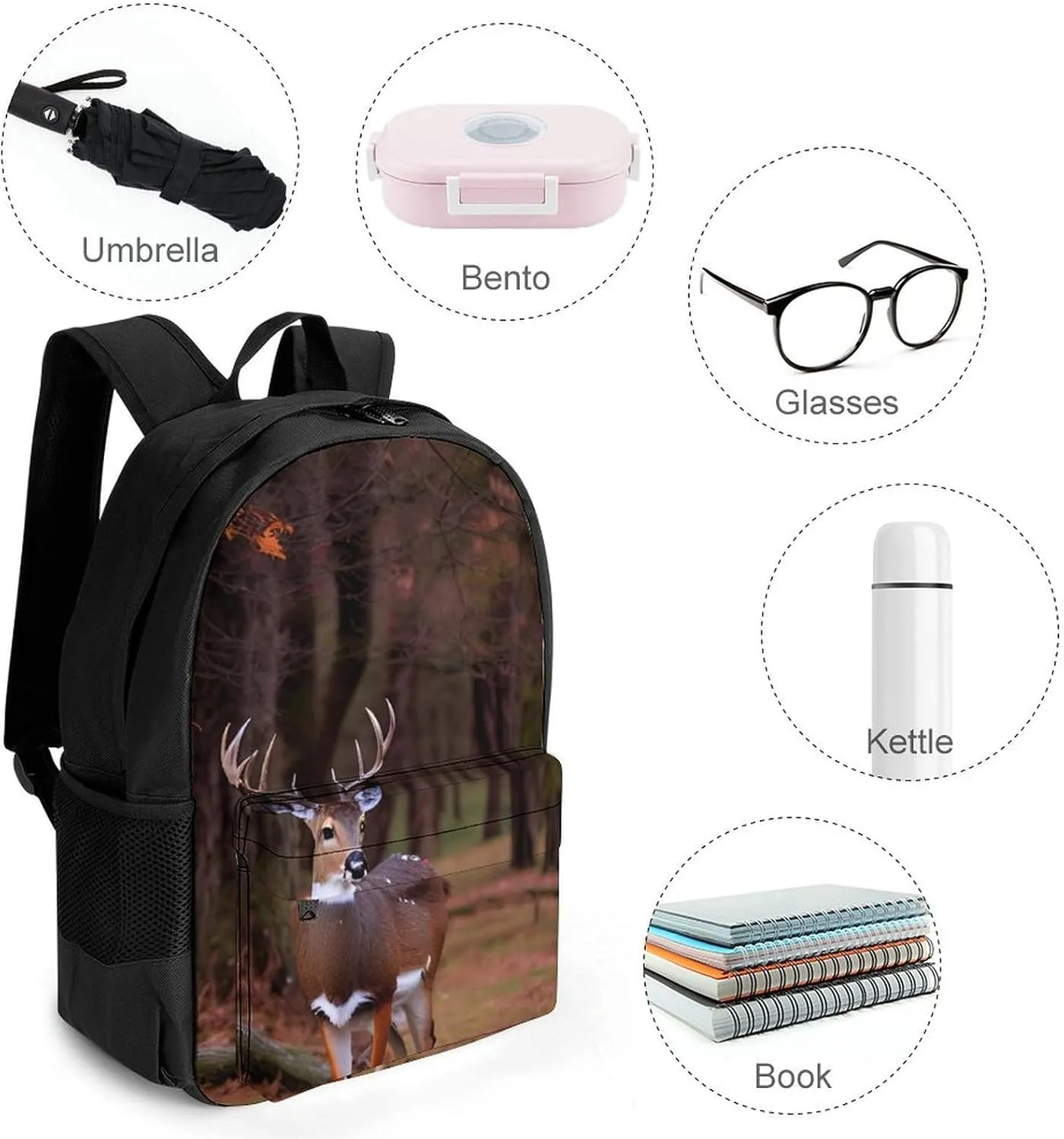 Polyester Daypack Backpack for Sports Travel Running - Big Capacity Anti-Theft Multipurpose Carry On Bag, Deer Art Laptop Book Bag Rucksack