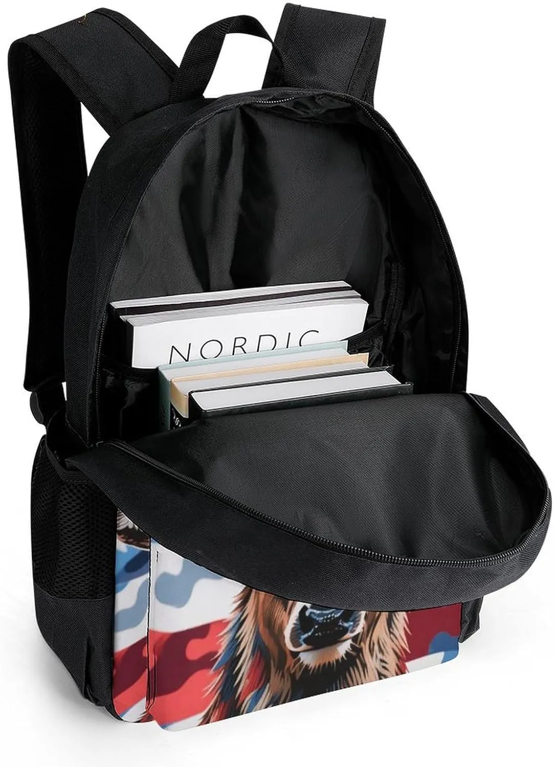 Polyester Daypack Backpack for Trekking Picnic Walking Cycling - Large Capacity Anti-Theft Multipurpose Shoulder Bag, American Flag Camo Deer Camouflage Art Casual Daypack
