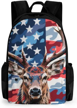 Polyester Daypack Backpack for Trekking Picnic Walking Cycling - Large Capacity Anti-Theft Multipurpose Shoulder Bag, American Flag Camo Deer Camouflage Art Casual Daypack