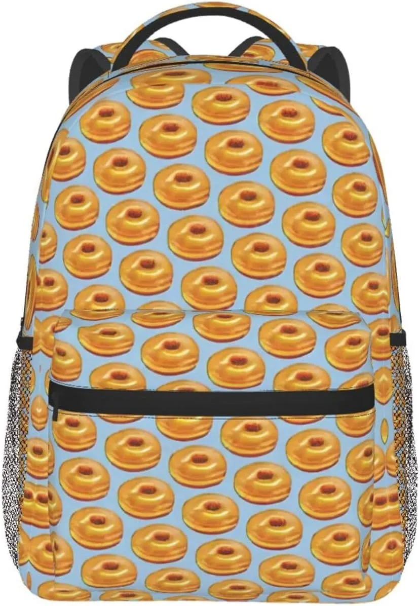Polyester Daypack Backpack for Trekking Picnic Walking Cycling - Large Capacity Anti-Theft Multipurpose Shoulder Bag, Bagel Food Funny Pattern Casual Daypack