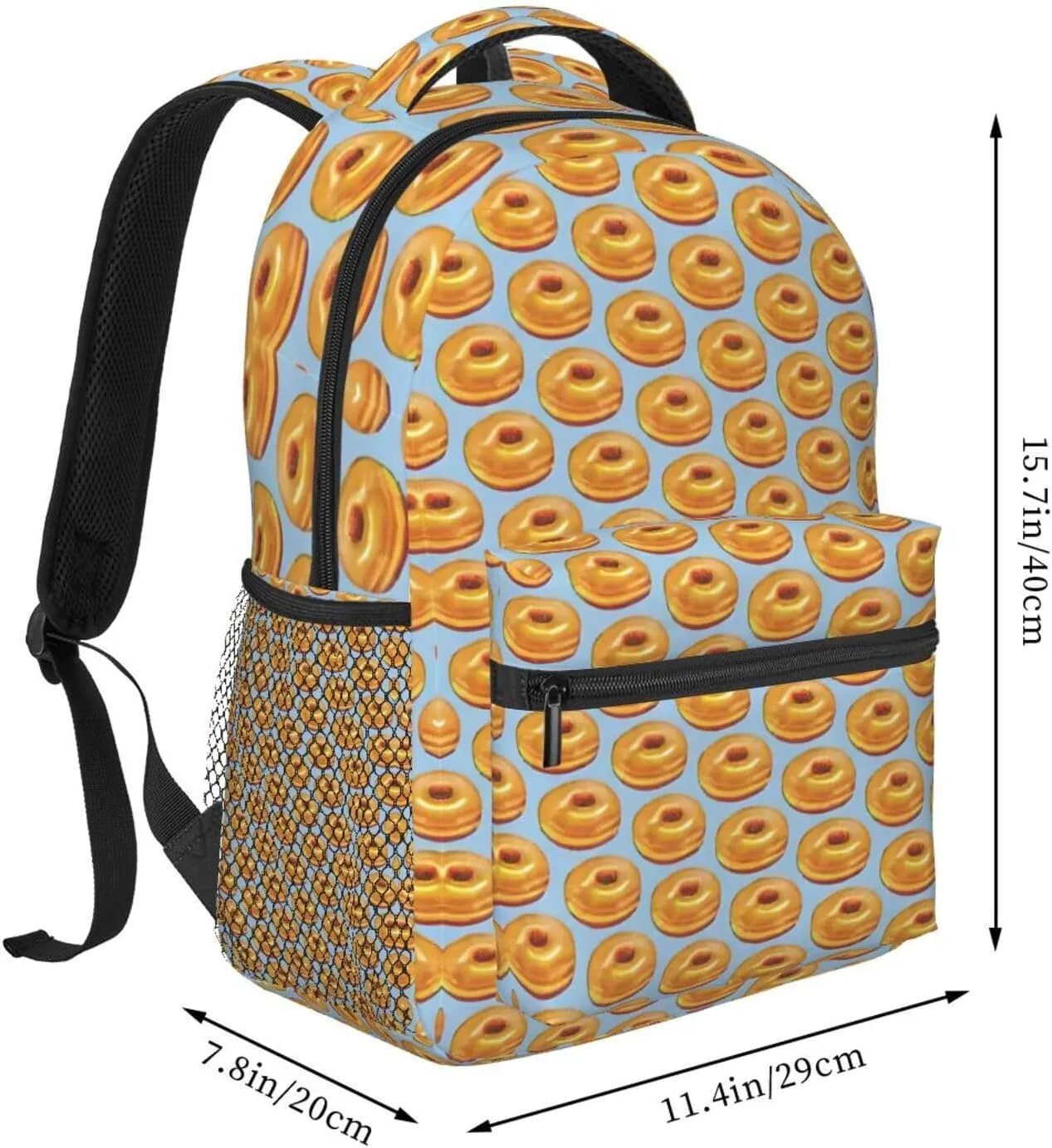 Polyester Daypack Backpack for Trekking Picnic Walking Cycling - Large Capacity Anti-Theft Multipurpose Shoulder Bag, Bagel Food Funny Pattern Casual Daypack
