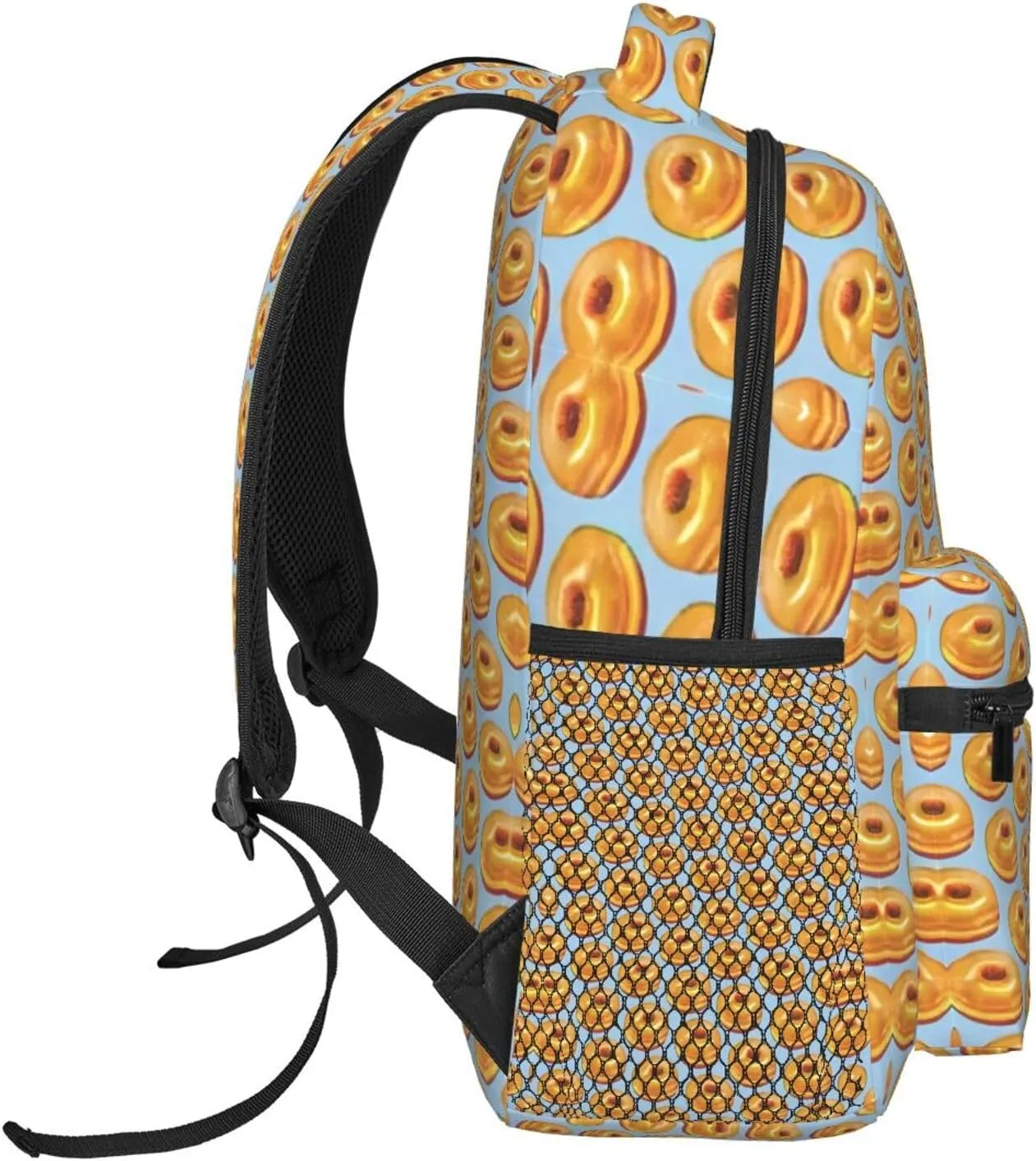 Polyester Daypack Backpack for Trekking Picnic Walking Cycling - Large Capacity Anti-Theft Multipurpose Shoulder Bag, Bagel Food Funny Pattern Casual Daypack