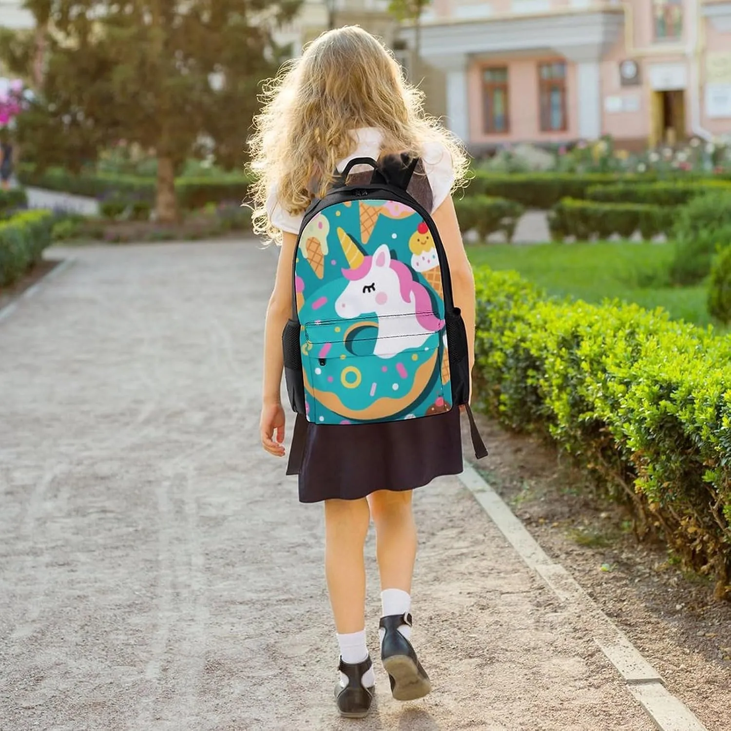 Polyester Daypack Backpack for Trekking Picnic Walking Cycling - Large Capacity Anti-Theft Multipurpose Shoulder Bag, Cute Unicorn Donuts Art Casual Daypack