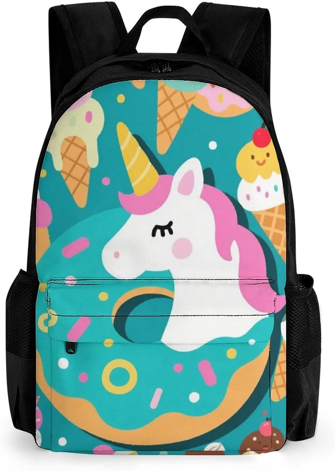Polyester Daypack Backpack for Trekking Picnic Walking Cycling - Large Capacity Anti-Theft Multipurpose Shoulder Bag, Cute Unicorn Donuts Art Casual Daypack