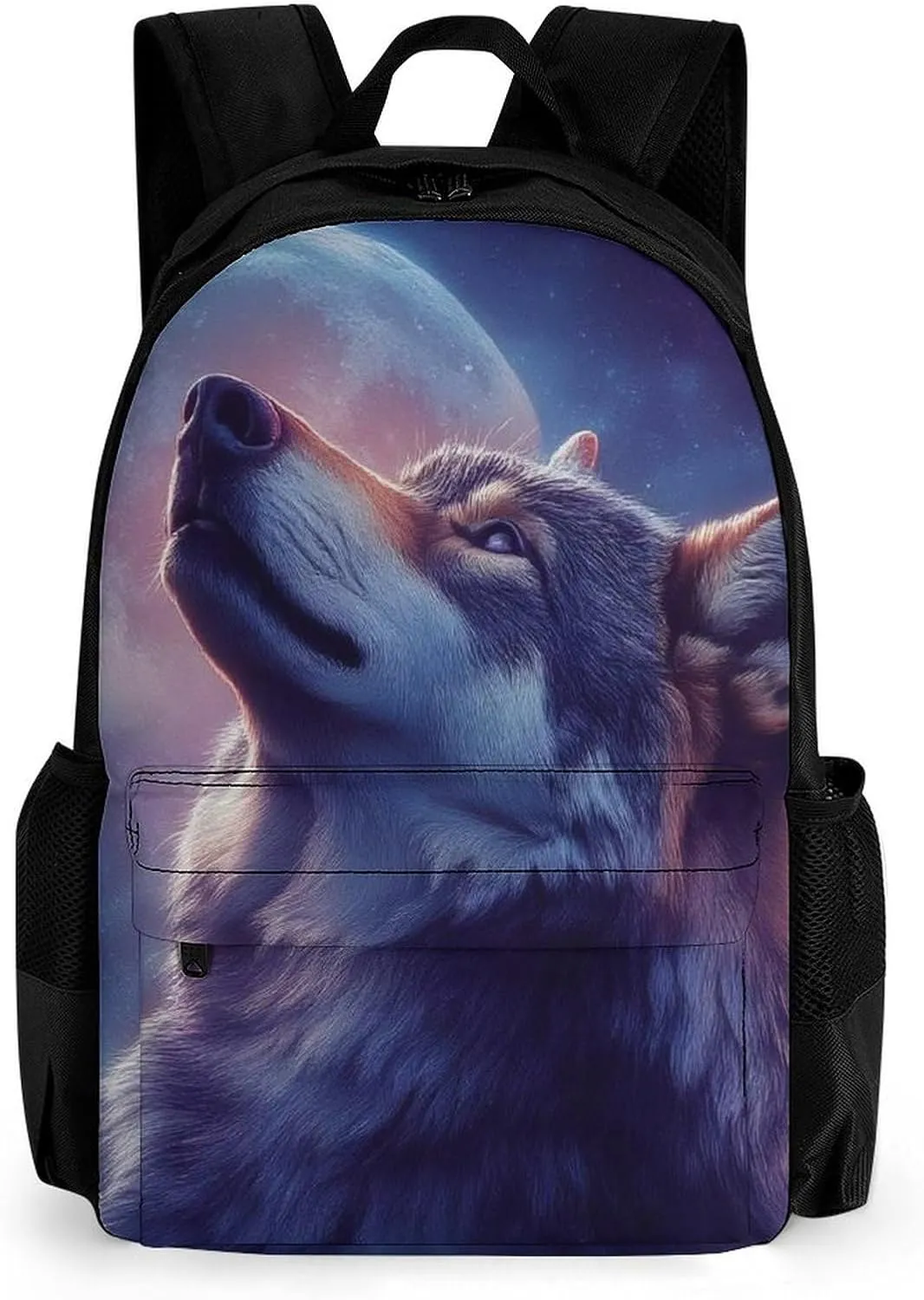 Polyester Daypack Backpack for Trekking Picnic Walking Cycling - Large Capacity Anti-Theft Multipurpose Shoulder Bag, Full Moon Magic Wolf Art Casual Daypack